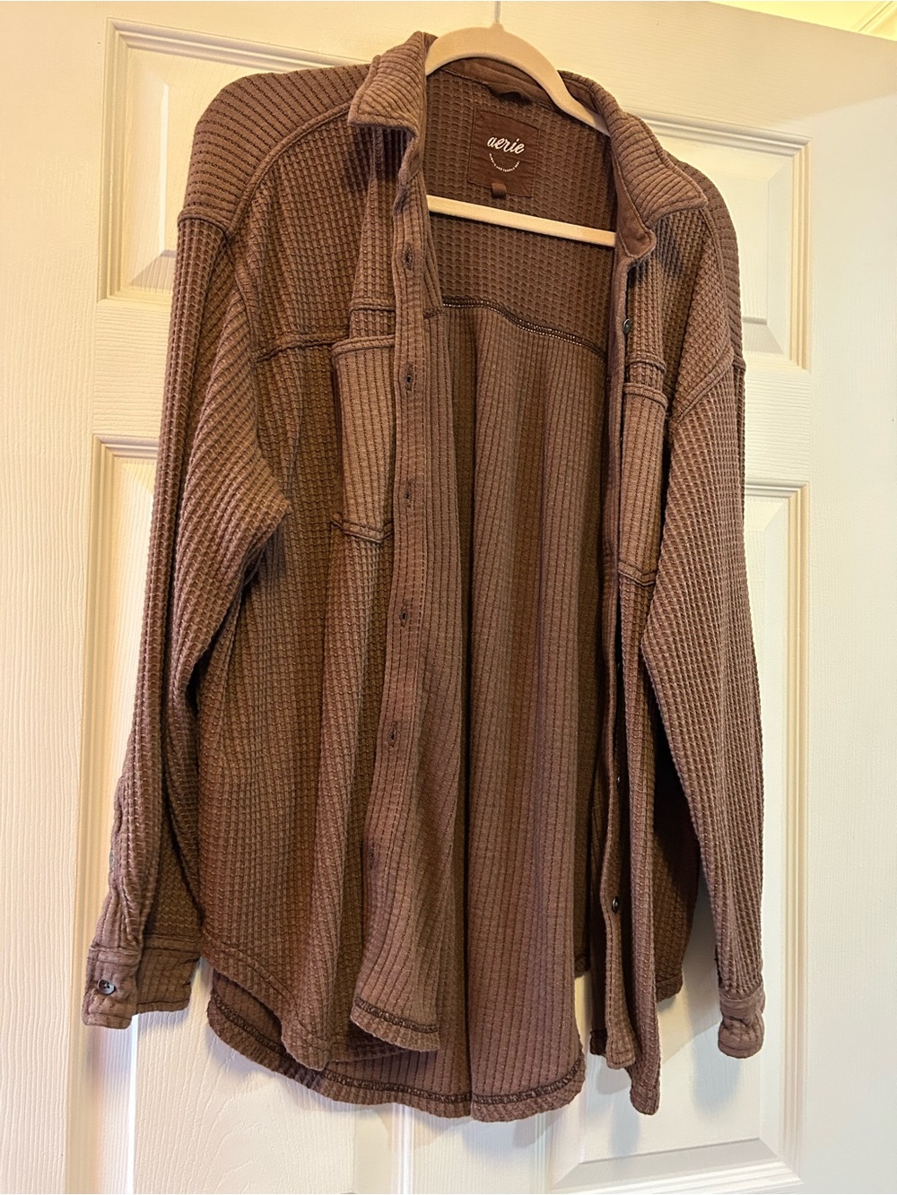 Aerie Brown Waffle Knit Overshirt
